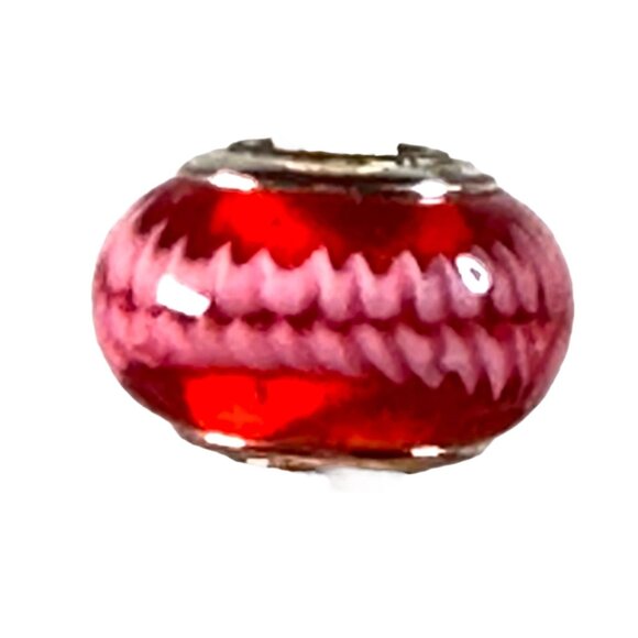 Red & Pink Glass Charm Bead With Zigzag Design For Bracelets - Picture 2 of 9